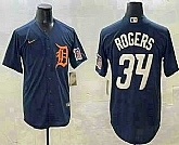 Men's Detroit Tigers #34 Jake Rogers Navy Alternate With Patch Cool Base Stitched Jersey,baseball caps,new era cap wholesale,wholesale hats